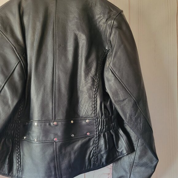 Unik Premium Women’s XXL Black Leather Braded Motorcycle Biker Jacket, NWOT - Picture 6 of 9